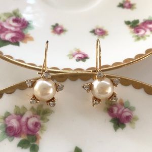 Vintage Faux Pearl Rhinestone Star Earrings